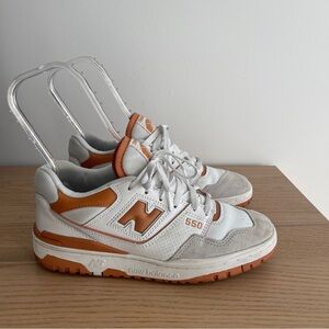 New Balance 550 White and Orange Sneakers suede trim 8 men’s / 9.5 W unisex